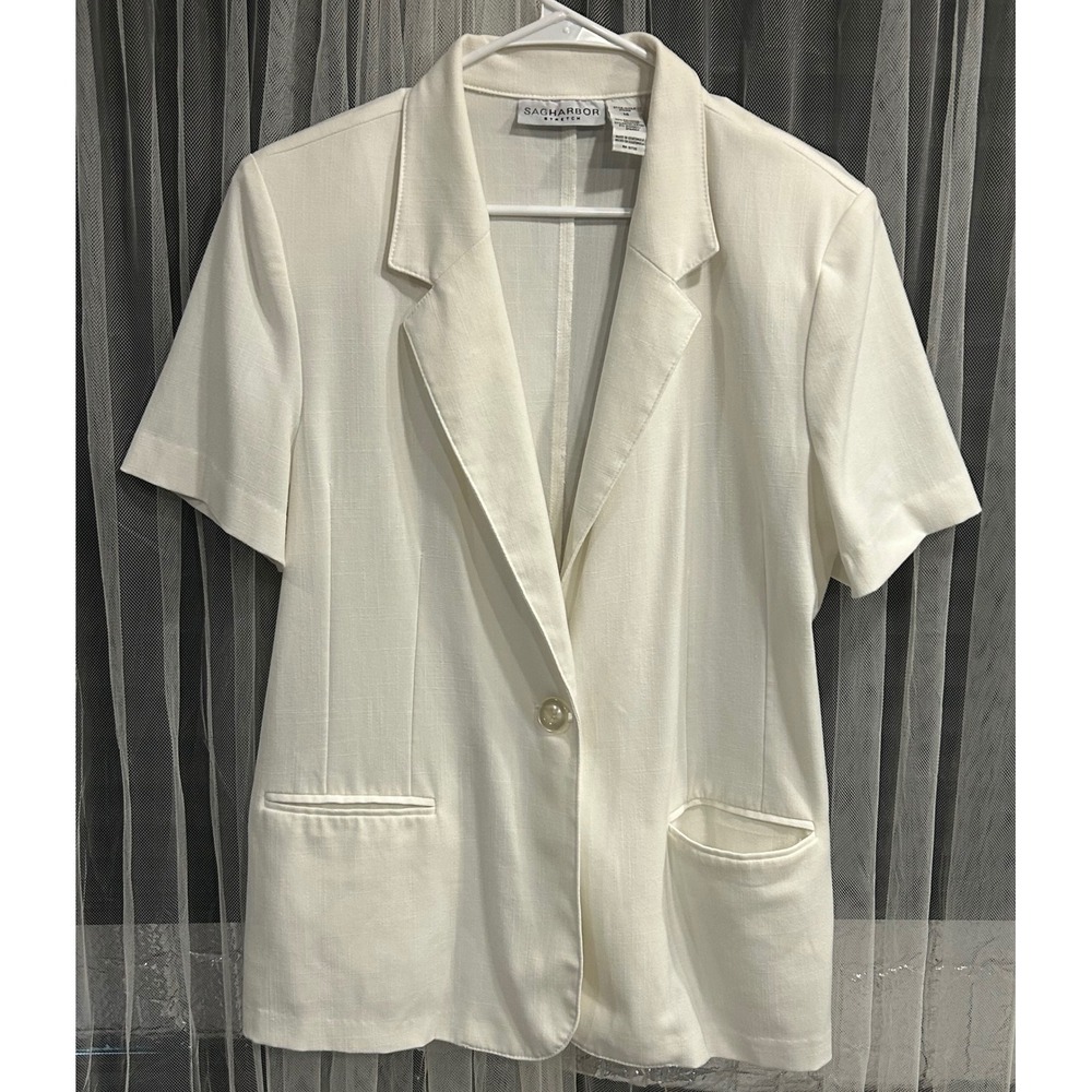 Sag Harbor Stretch Ivory Short Sleeve Blazer Jacket Size 14  Business Casual